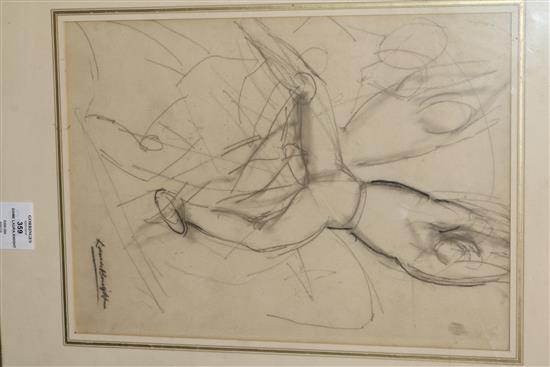 Dame Laura Knight, pencil, sketch of an acrobat, signed 36 x 25.5cm